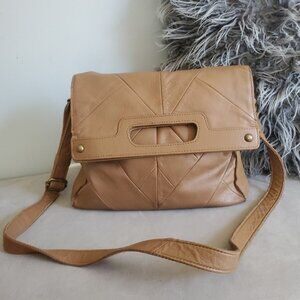Lucky Brand Genuine Leather Foldover Crossbody Bag | Tan Shoulder Purse
